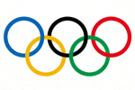 奥运会五环标志，蓝黄黑绿红五色圆环相连
